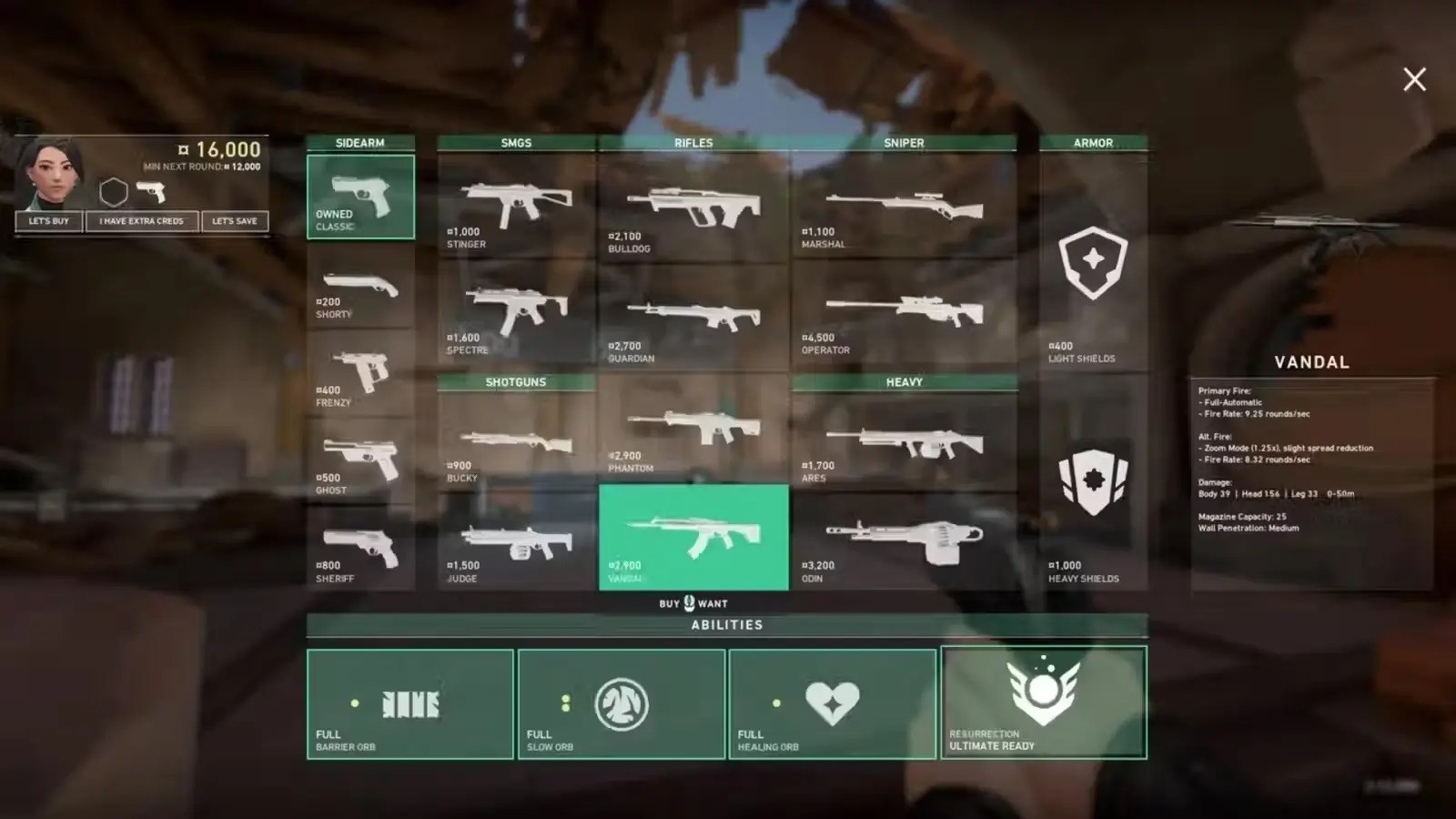 Player managing credits in the buy menu, deciding between heavy rifles and utility